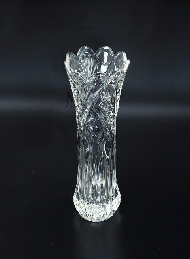 NFI essentials Crystal Clear Glass Vases for Flowers with Embossed Floral Design for Fresh or Artificial Flowers Decorative Centerpiece (Length 19cm) - Image 2